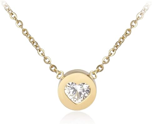 555Jewelry Womens Stainless Steel Heart CZ Engraved Round Disc Pendant Necklace