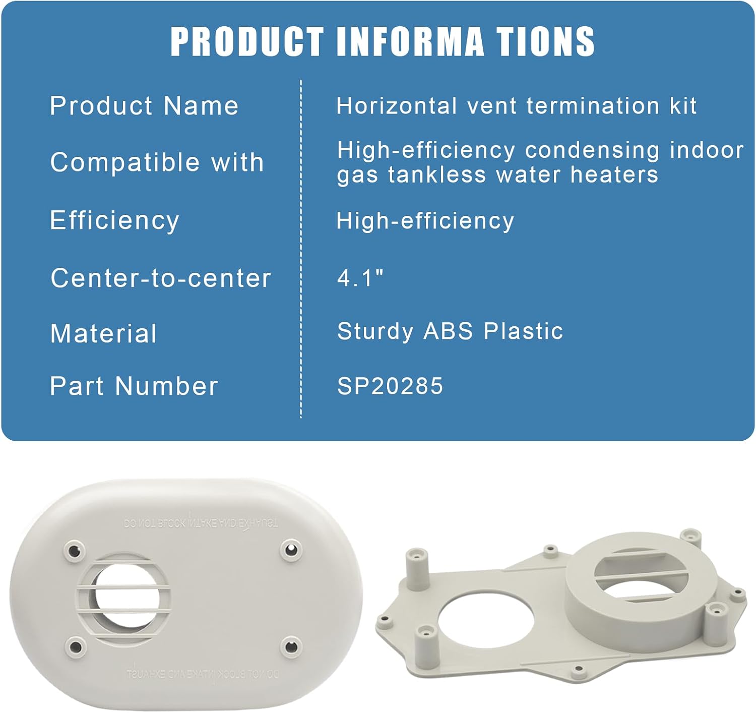SP20285 Horizontal Vent Termination Kit for Tankless Gas Water Heater,With Screws (2 inch),High Efficiency Furnace,Suitable For Outside Wall