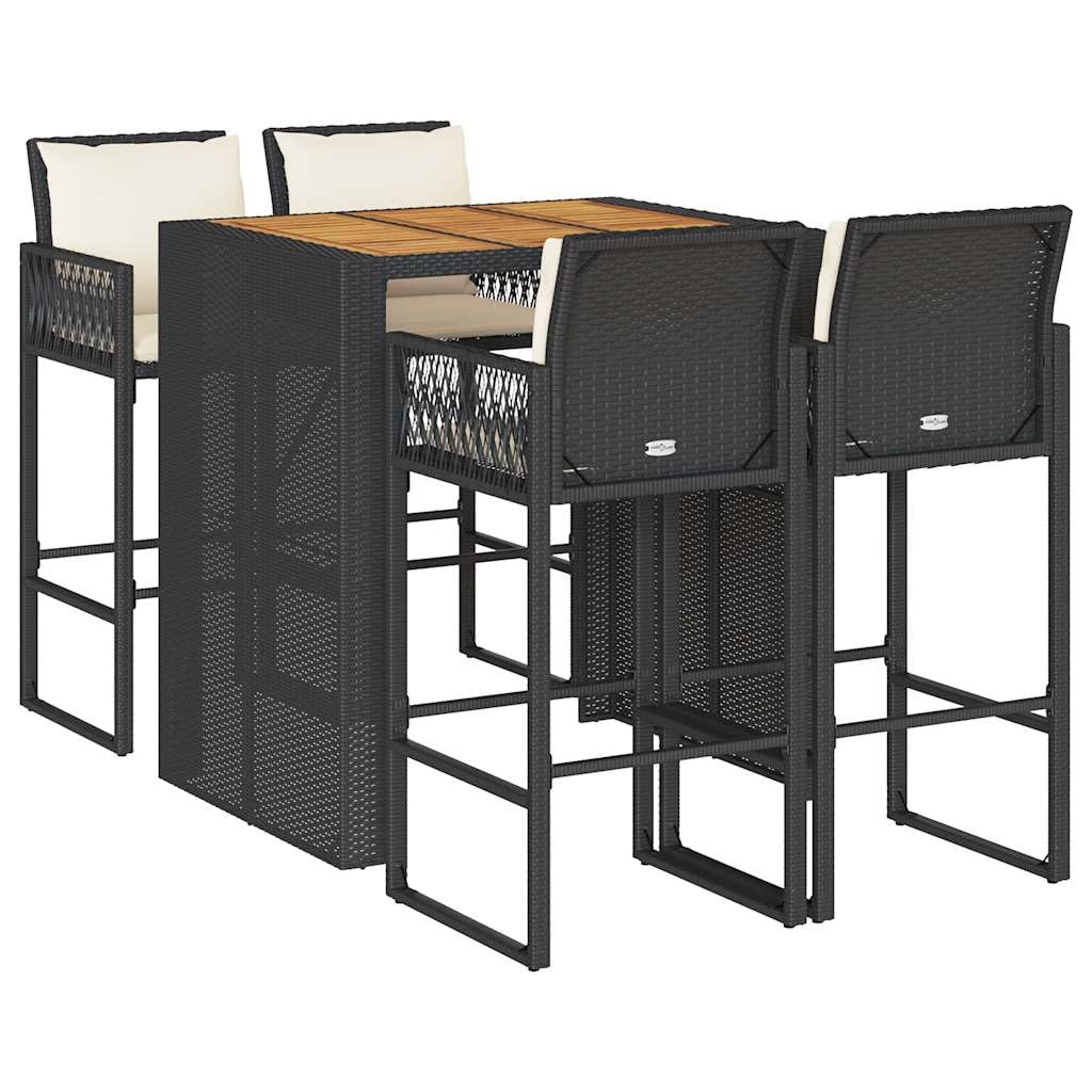 vidaXL Ensemble de Bar de Jardin 5 pcs avec Coussins Noir Poly rotin