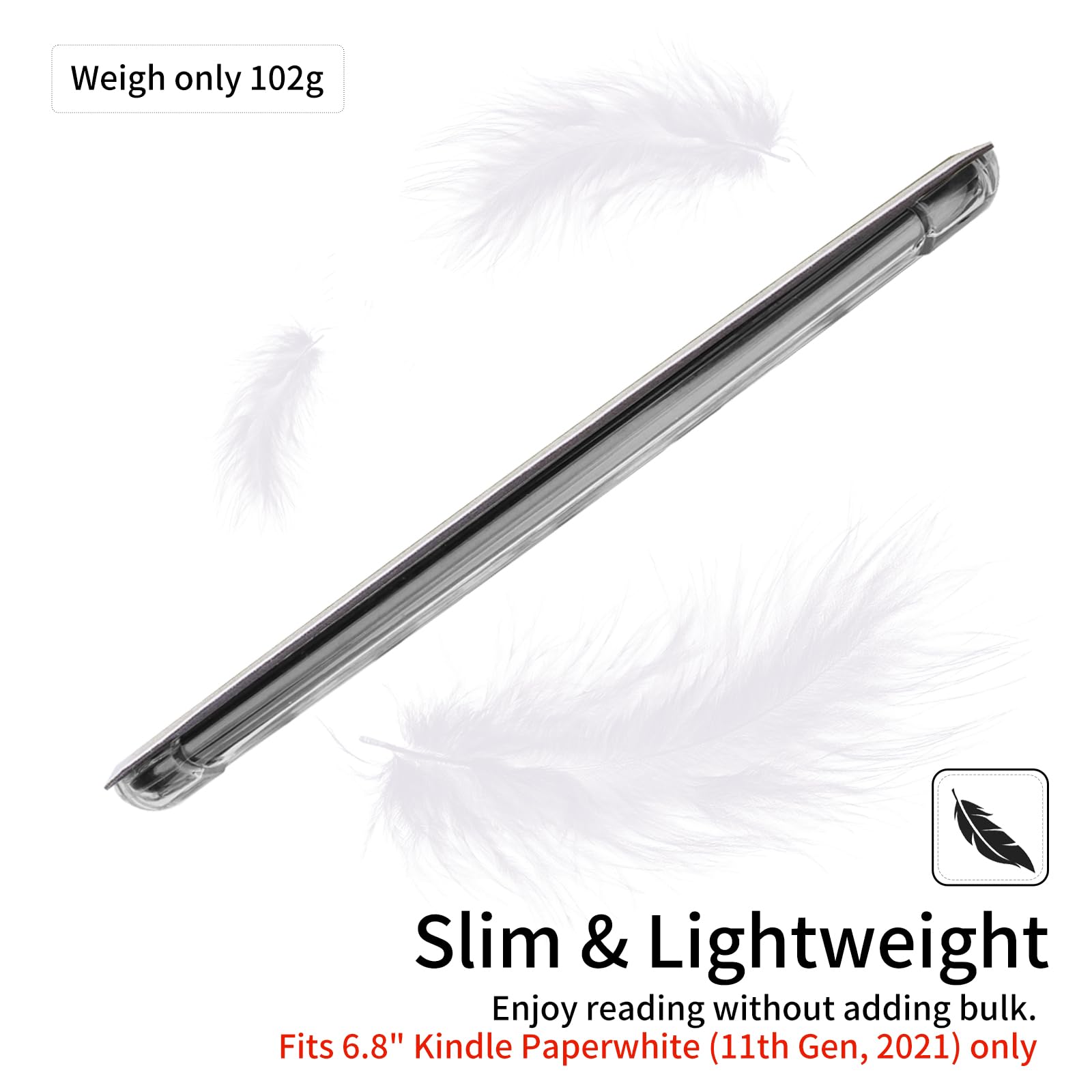 WALNEW Hülle für 6,8" Kindle Paperwhite 11. Generation 2021 & Signature Edition, Transparent Weiche Flexible TPU Rückseite Schutzhülle mit Auto Schlaf/Wach PU-Leder Smart Cover (Löwenzahn)