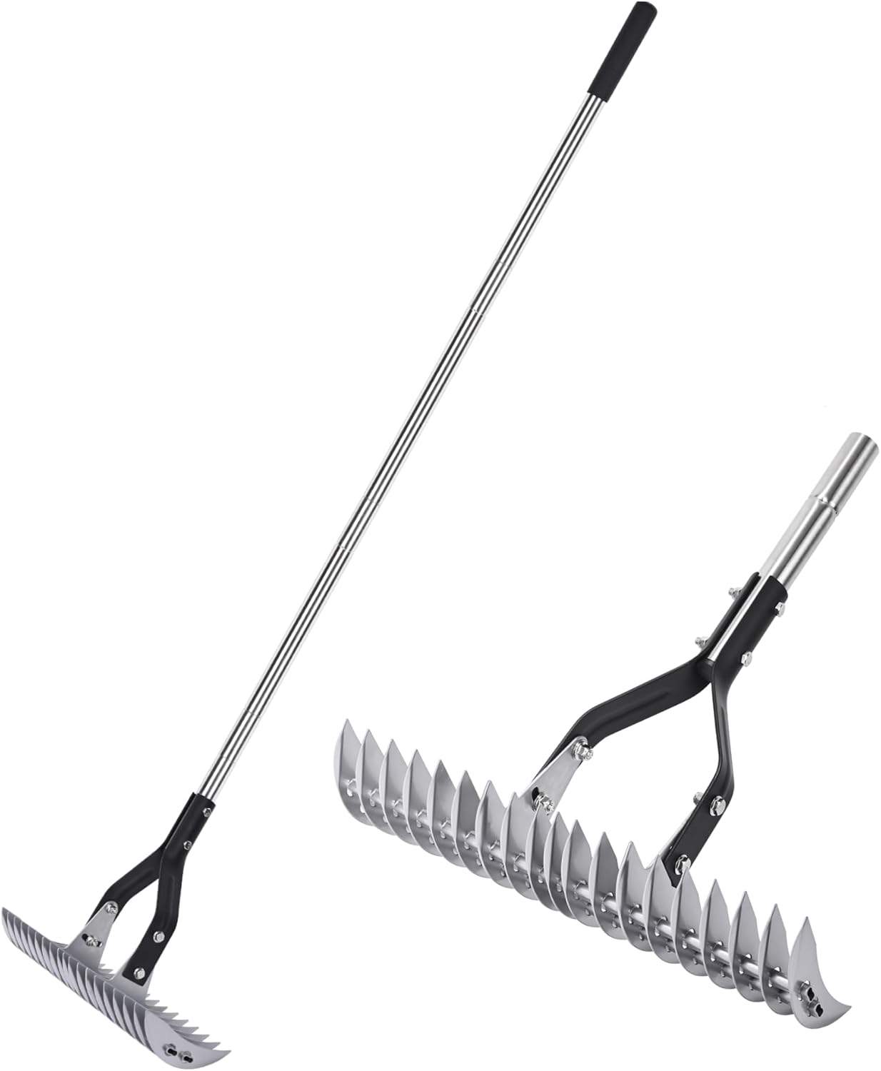 YEELOR Thatch Rake - 15-Inch Wide Adjustable Handle Thatching Rakes, Adjustable Rake Head Weed Tool, Weed rake for Removing Dead Grass, Combing Lawn & Aerating Garden Soil