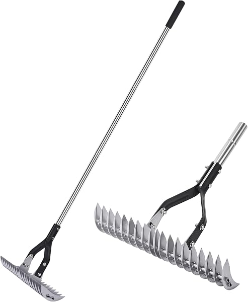 YEELOR 15 Inch Thatch Rake with Adjustable Handle