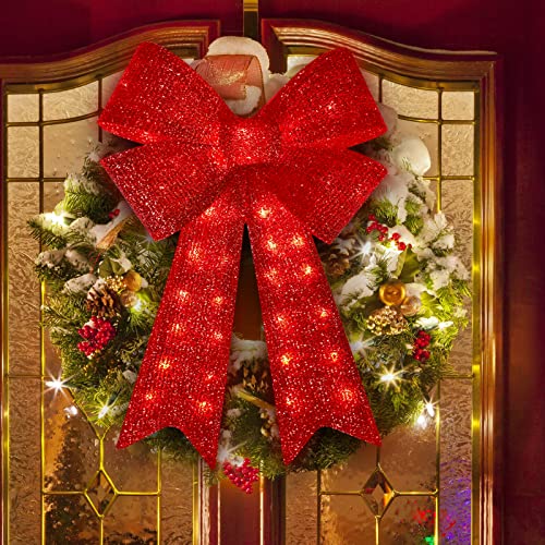 XMASLAND 32inch 72LED Twinkle Red Christmas Bows with LED Lights, Christmas Tree Decoration Wreath Bow Light Topper Light for Indoor Outdoor Christmas Decoration by XMASLAND - Image 3