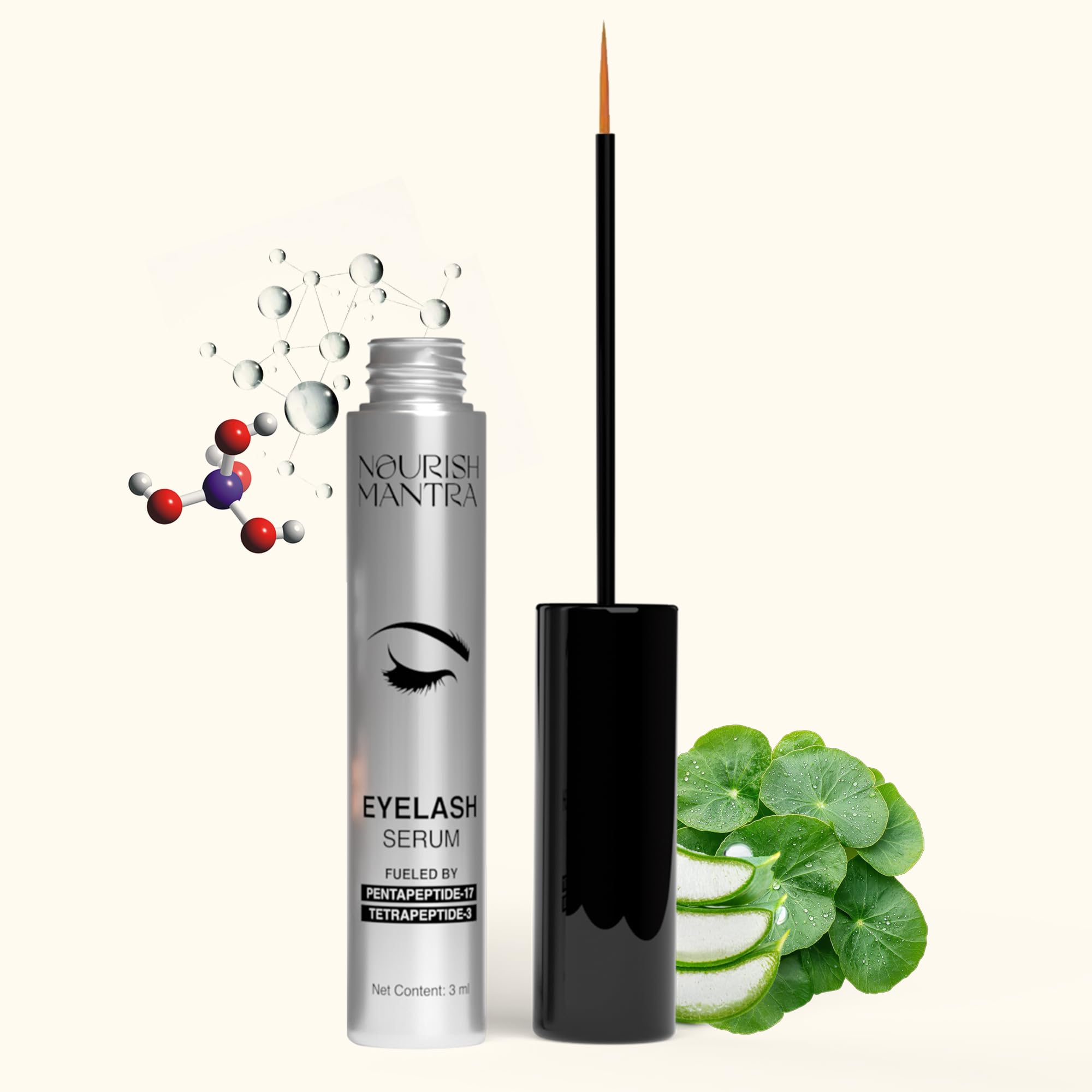 Nourish Mantra Siero per la crescita delle ciglia | Siero per migliorare le ciglia per ciglia più lunghe, spesse e piene | Infuso con Tetrapeptide, Pentapeptide, Centella asiatica e Aloe Vera | Adatto