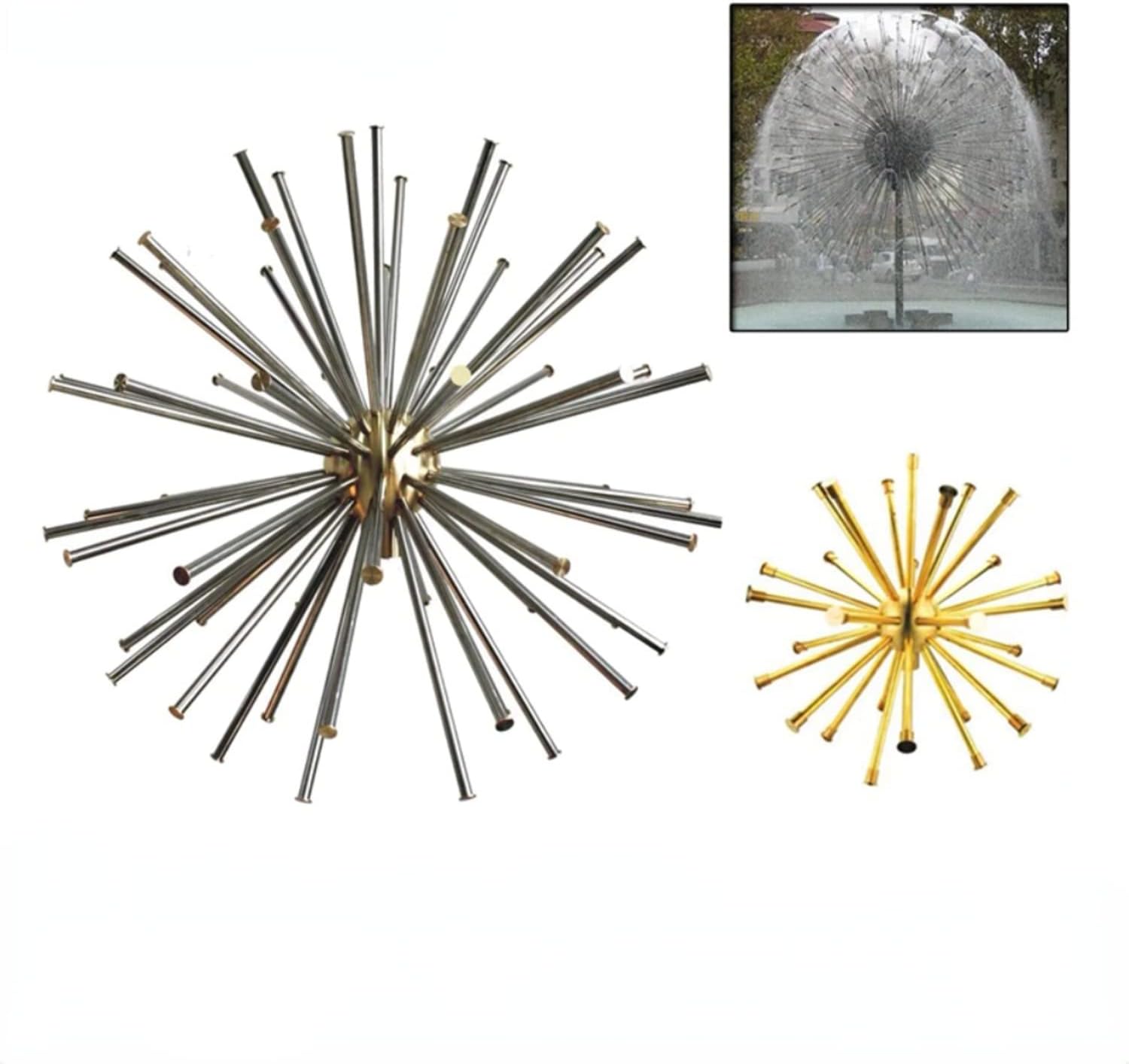 1"1.5"2"3" Fountain Nozzle Crystal Ball Brass And Full Stainless Steel Fountain Nozzle For Fish Pool Garden (3"SS304 ball+SS304 pipe)