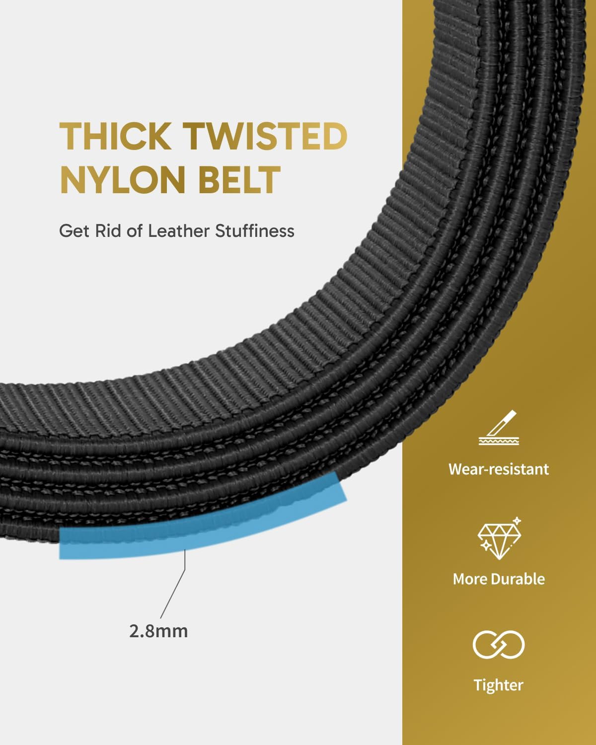 FAIRWIN Tactical Belt Men, 1.5" Stretch Nylon Web Military Hiking Rigger Work Belts with Quick-Release Seatbelt Buckle - Image 2