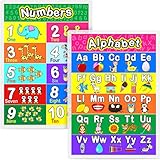 Laminated Preschool Poster for Toddlers and Kids, 2 Pieces Full Laminated Posters Alphabet, Number 1-10 for Nursery Homeschool Kindergarten Classroom, 16.9 x 11.9 Inch