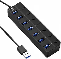 Hub USB 3.0 com 7 Portas e Botões Individuais – Alta Velocidade 5Gbps com LED – Compatível com PC, Notebook, TV, Console, Mouse, Teclado, Pen Drive e Impressora