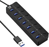 Hub USB 3.0 com 7 Portas e Botões Individuais – Alta Velocidade 5Gbps com LED – Compatível com PC, Notebook, TV, Console, Mouse, Teclado, Pen Drive e Impressora