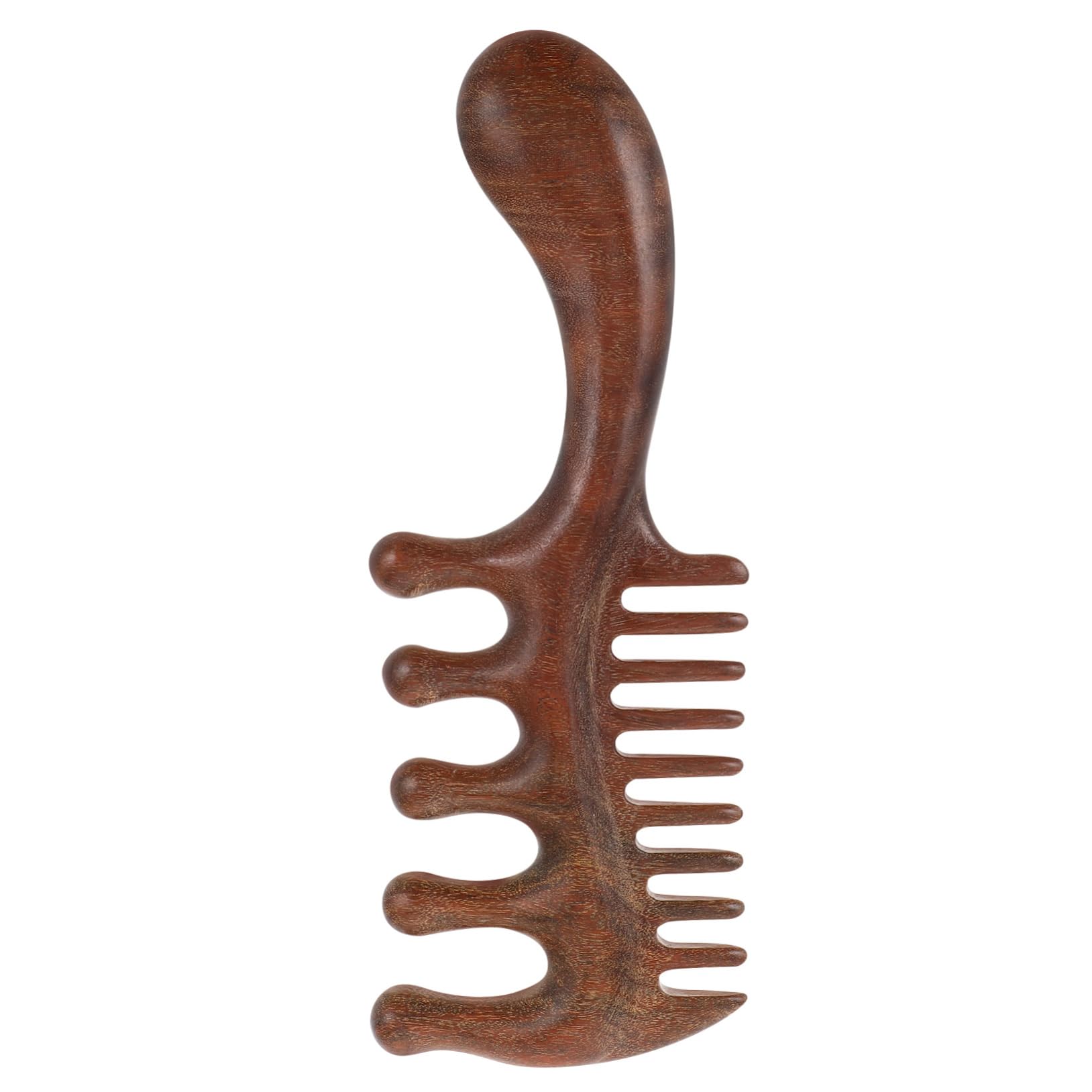 KOMBIUDA Wood Massage Scalp Comb Five Tooth Head Design for Head Massage Natural Sandalwood Material Portable and Dual Use Relaxation Tool for All Ages