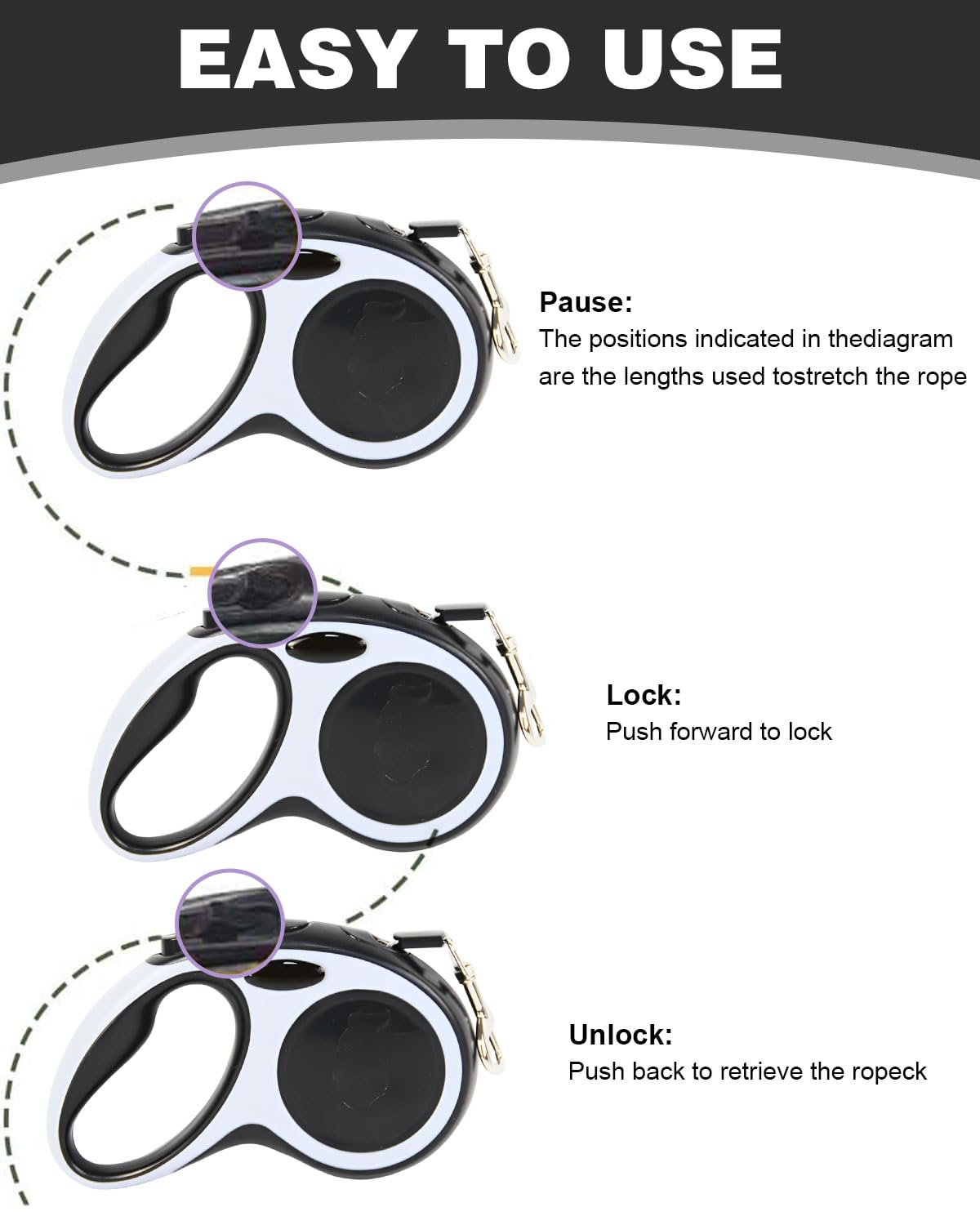 IPNSDON 1PCS Retractable Dog Lead, 5m/16ft Dog Leads for Large Dogs up to 50KG - Image 4