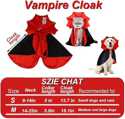 Dog Cat Vampire Cloak Costume for Small Medium Large Dogs Cats, Halloween Dog Costumes Cat Vampire Cloak(Small)