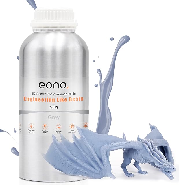 Amazon Brand -Eono ABS-Like 3D Printer Resin Upgrade Engineering Like Resin, LCD UV-Curing Resin 405nm Rapid Photopolymer Resin for LCD 3D Printer (500G, Grey-1)