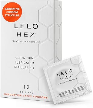 LELO HEX Original Ultra Thin Condoms with Increased Strength, Male Condom, Lubricated Condoms for Men, 2.12-Inch/54 mm Diameter (12 Pack)