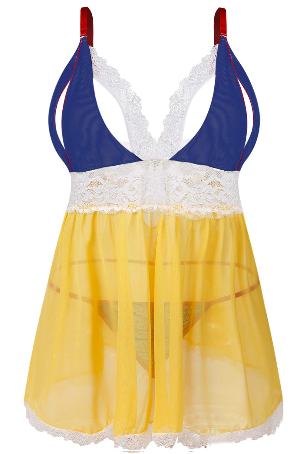 Donnalla Plus Size Babydoll Lingerie Set for Women Sexy Mesh Lace Nightwear Adjustable Straps V Neck Chemise with Panty