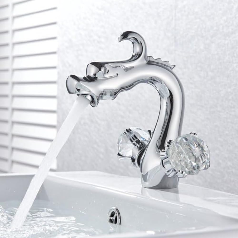 Robinet de lavabo mitigeur monotrou double poignée style dragon pour eau chaude froide