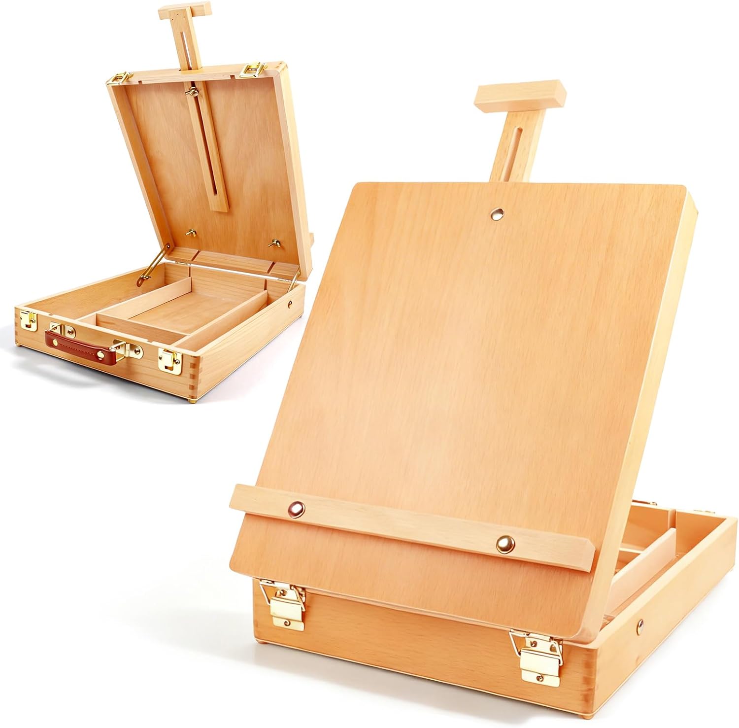 Adjustable Tabletop Art Easel, Portable Beechwood Drawing Easel with Storage Compartment for Artists & Beginners, Holds Canvas for Painting (Wood Color)