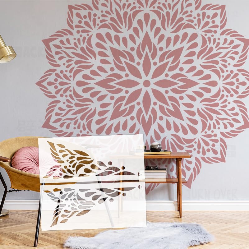 Pochoirs ronds de 210 cm pour créer une fresque murale bohème dans votre salon