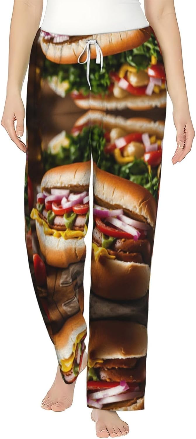 Food Pattern Funny Print Cozy Flannel Pajama Pants For Women,Warm Christmas Pj Pants,Cute Fleece Pajamas