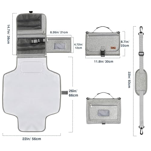 Miniatura 6 de Zooawa Cambiador de pañales portátil, cambiador para niñas y niños recién nacidos, tapete cambiador de pañales portátil con bolsillo para toallitas