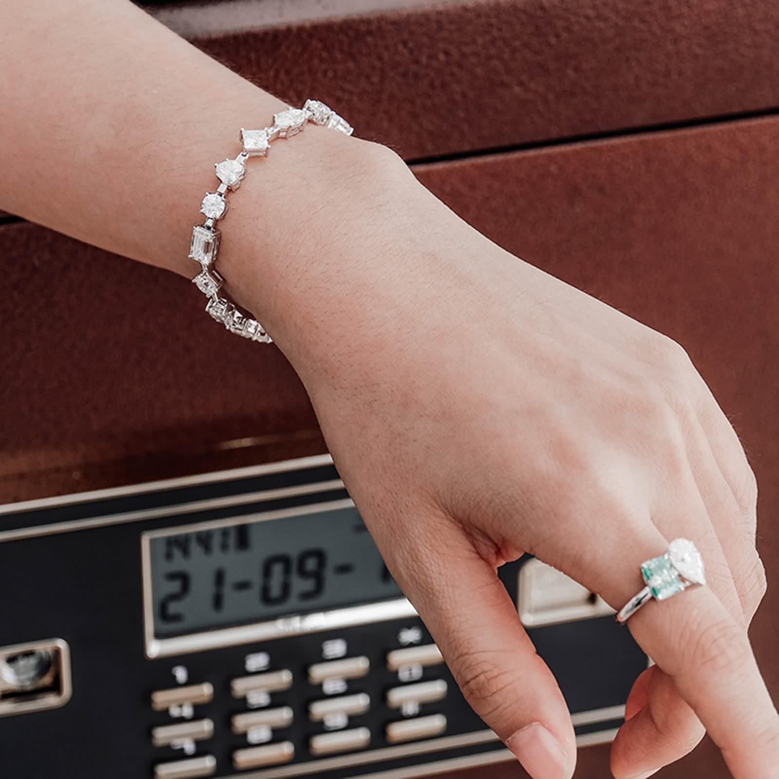 Pulsera de moissanita, pulseras de oro blanco con dije geométrico de moissanita para promesa de boda