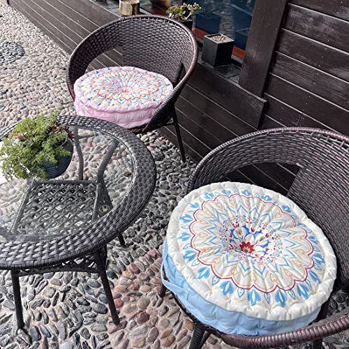 Vctops Boho Print Round Chair Pad With Handle Soft Velvet Chiar Cushion Floral Pattern Thicken Seat Cushion For Dining Chairs, Office Chairs, Hardwood Floors (Blue A,16"X16") #TOP3