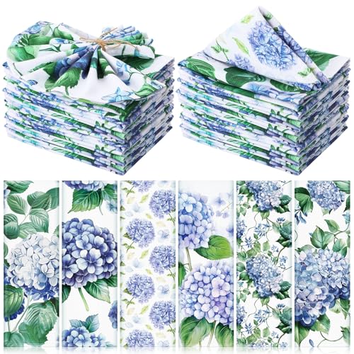 Funnymoom 24 Pcs Hydrangea Cloth Napkins Floral Plants Reusable Napkins Country French Toile Dinner Napkin Soft Absorbent Napkin for Everyday Spring Summer Holiday Party