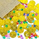 LUCKNIGHT 100 Piezas Monedas de oro piratas, 100 Piezas Gemas piratas, Juguete del tesoro pirata para niños, ideal para búsquedas del tesoro infantiles, regalos de cumpleaños, fiestas y Halloween