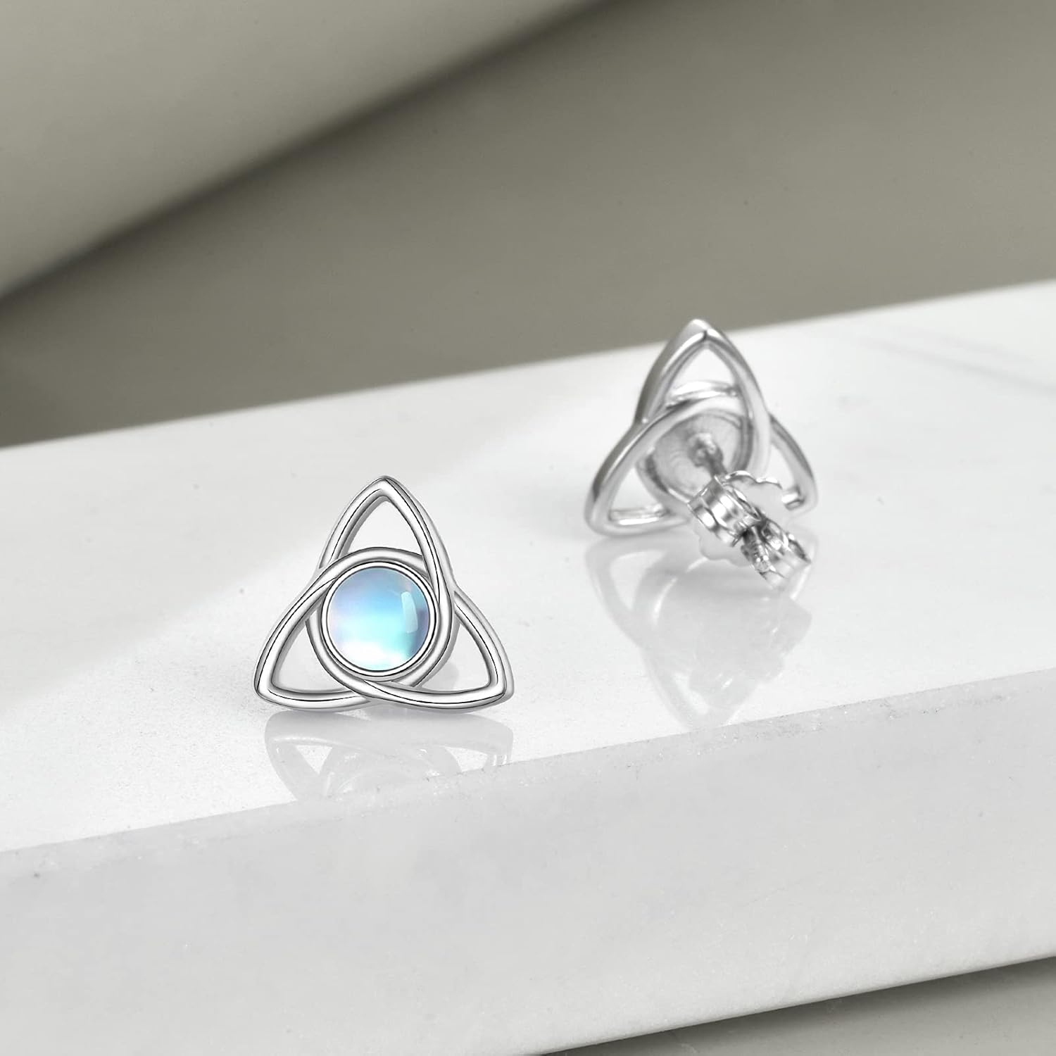 YFN Celtic Knot Earrings 925 Sterling Silver Moonstone Stud Hypoallergenic Trinity Earrings Jewelry Gift for Women
