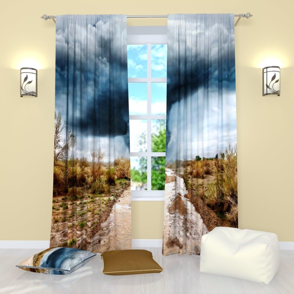 Blue and Gray Curtains Living Room Bedroom Kitchen Dining Room, Nature Room Curtain Set of 2 Panels 84 Inches, Mountain Curtains Blue Pattern Curtains with Nature Scenes, Curtain Landscape Print