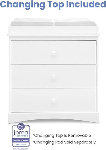Miniatura 8 de Delta Children Sutton - Cómoda de 3 cajones con tapa para cambiar pañales y cajones entrelazados, certificado Greenguard Gold, blanco Bianca Bianca