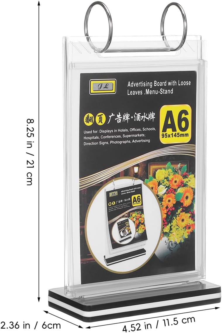 DOITOOL A6 Flip Menu Display Stand Double-Sided Tabletop Sign Holder for Restaurants Bars Shops Catering Services Clear Acrylic 8.26X4.52X2.36In