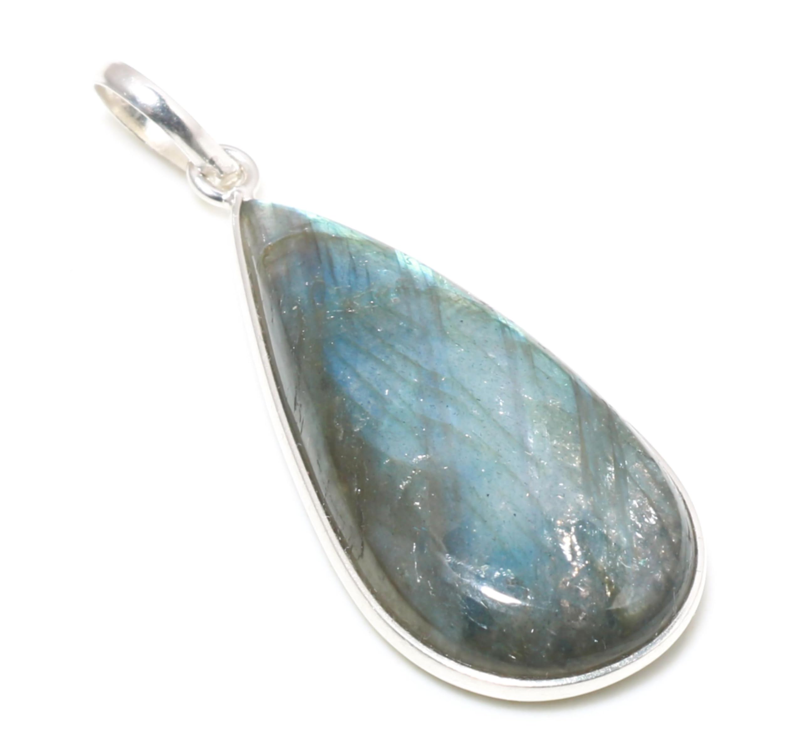 Exclusive Labradorite Pear Shape Ethnic Style 925 Sterling Silver 35X19 MM Pendant 1.9" For Woman & Girls-image-31