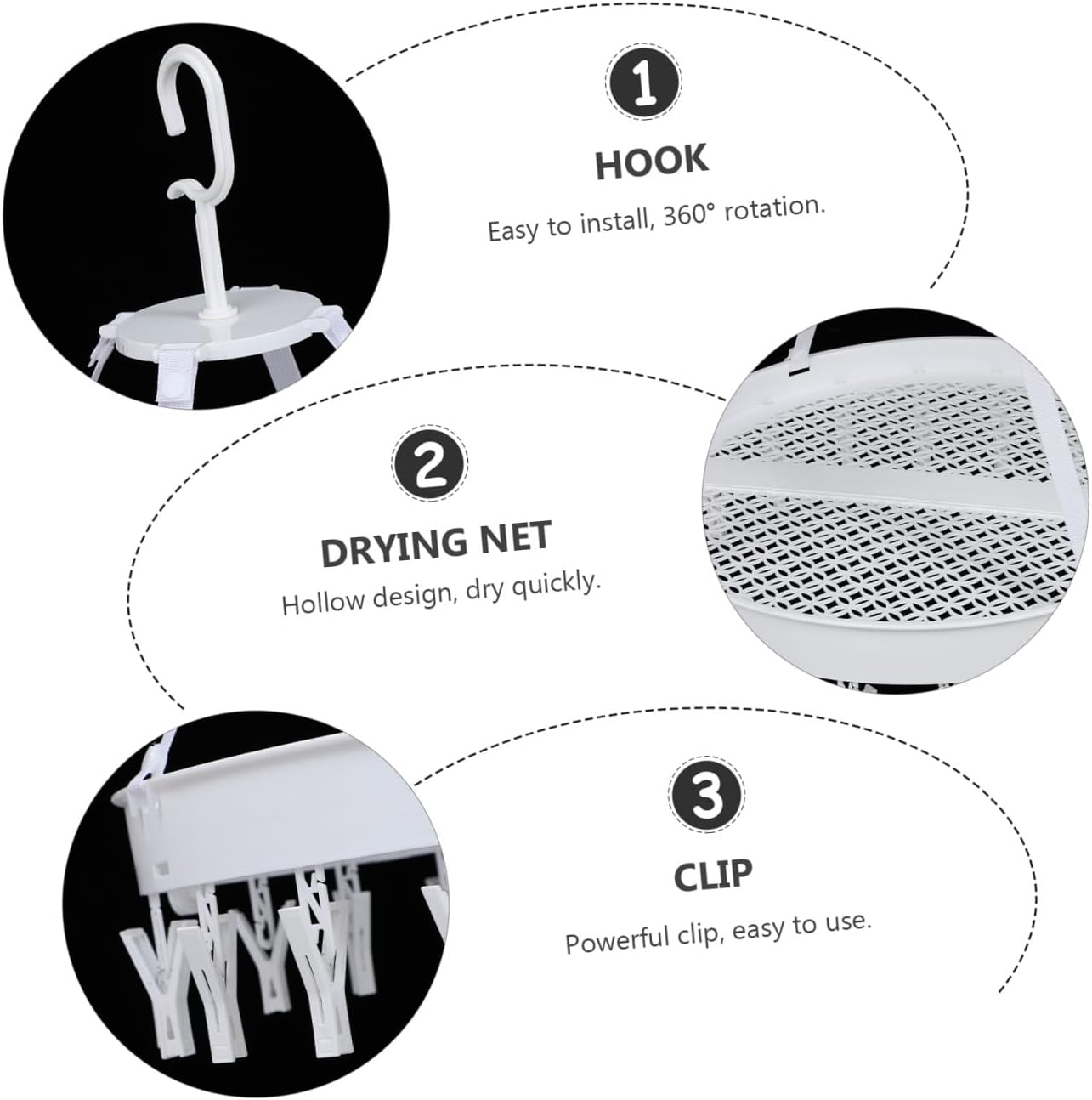 Windproof Folding Underwear Drying Hanger Rack, Single-Layer White Clothes and Socks Organizer for Balcony Laundry Storage