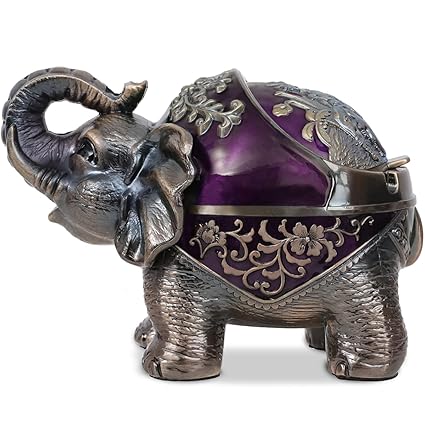 Gusnilo Ashtray Elephant Ashtray with Lid Windproof Metal Ashtray Outdoor, Indoor Ashtray Ash Ashtray for Cigarettes Vintage Practical Decoration Ashtrays Metal Gift for Men Women (Purple)