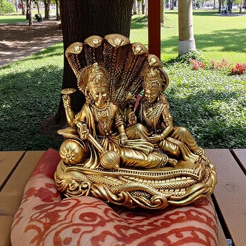 Estatua Vishnu Lakshmi en Sheshnag Acabado Latón 2 in miniatura 2