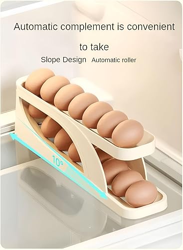 Miniatura 2 de Kitty Dispensador automático de huevos para almacenamiento y organizador de huevos con ruedas automáticas, rodillo de huevos que ahorra espacio para