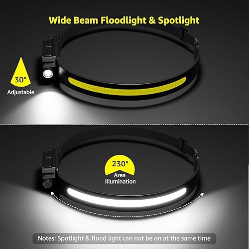 Miniatura 8 de Lepro Faro LED recargable  Lámpara de cabeza superbrillante con sensor de movimiento, haz ancho COB de 230 y foco ajustable, faro impermeable para