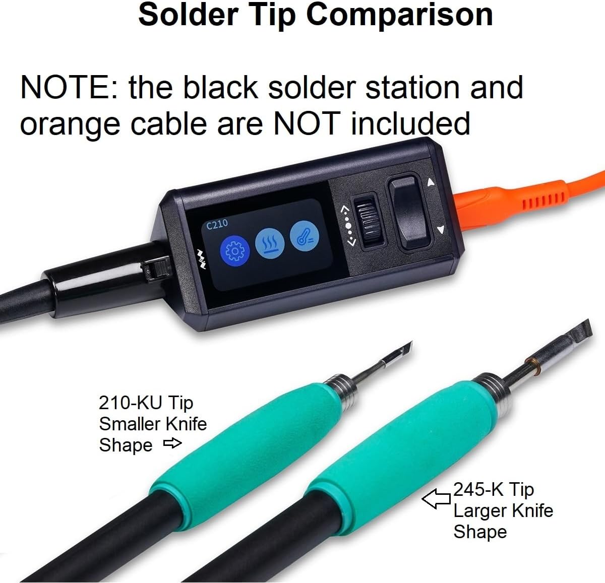 MINIWARE 210KU Replacement Soldering Iron Gun Handle for TS1M Mini Soldering Station, 100W Precision Handle, 210 KU Fine Knife Tip, for Micro Soldering, SMD Rework, PCB Repair, Fine Pitch Components