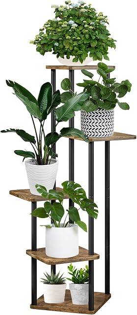 MUAEEOK Plant Stand 5 Tier 106 cm/41.8 Inch Indoor Metal Flower Shelf for Multiple Plants Corner Tall Flower Holders for Patio Garden Living Room Balcony Bedroom
