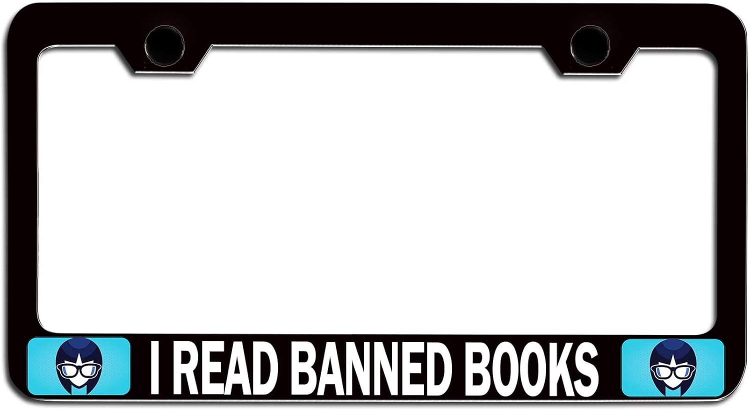 Makoroni - I Read Banned Books Geek Bl Steel Auto SUV License Plate Frame Tag Holder