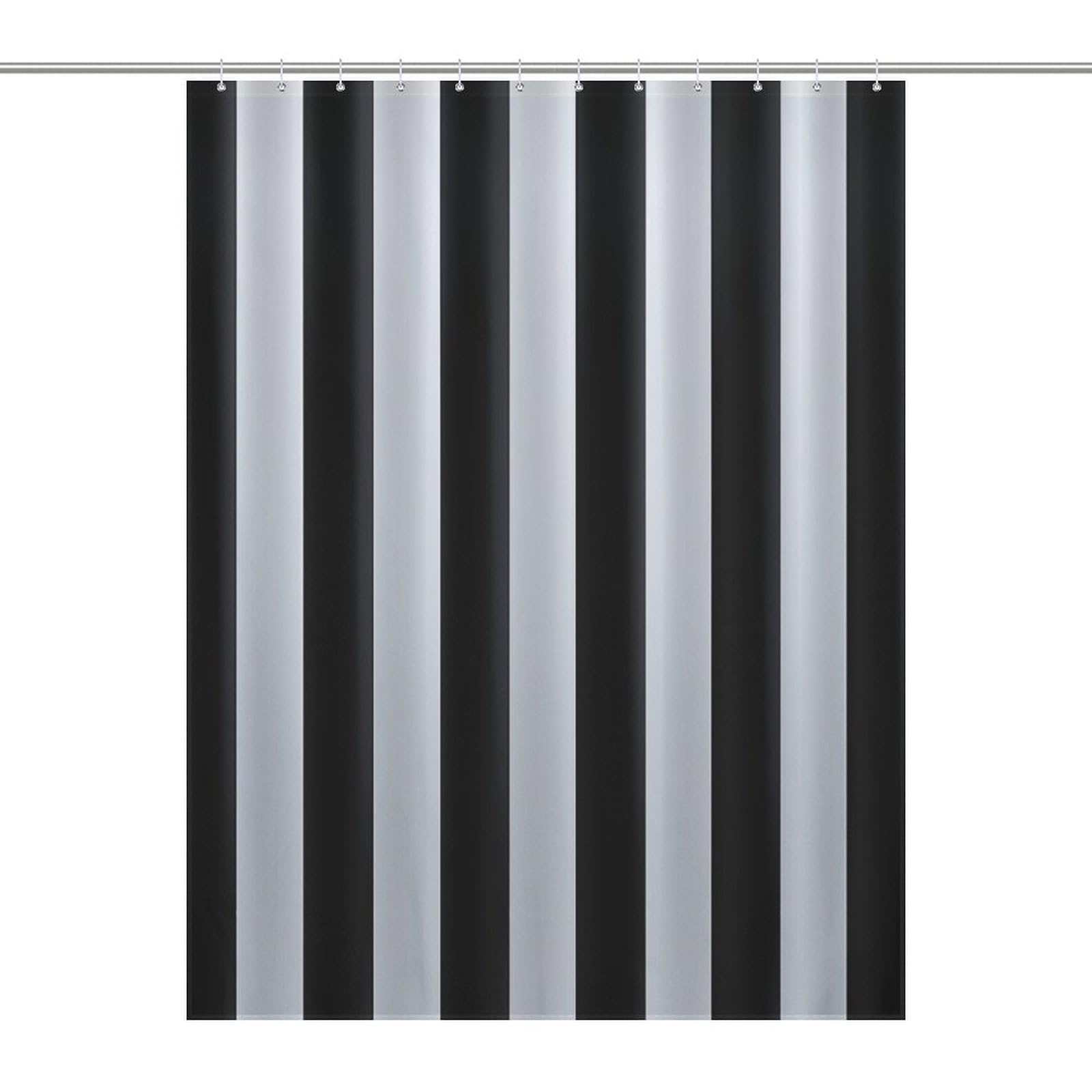 Rideau de douche 140x183 cm en tissu lavable rayé noir et blanc avec ses 12 crochets