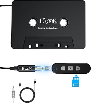 Elook Cassette to Bluetooth Adapter for Car,with 3.5mm Cable,Black | Bluetooth 5.1 Receiver Kit