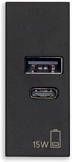 Vimar 30292.AC15G Line USB Netzteil 15W 3A 5V für elektronische Geräte, USB A und USB C Ausgänge