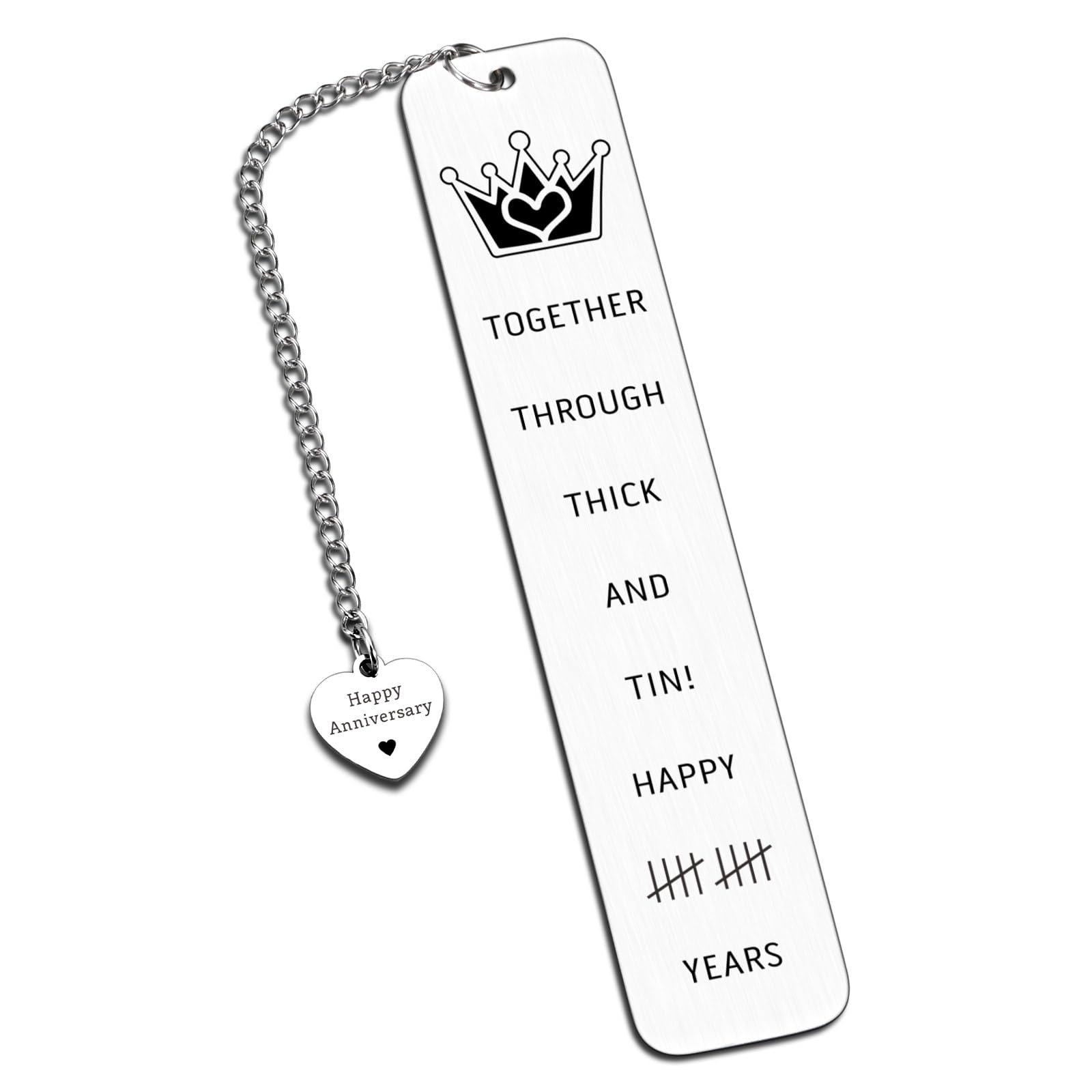 10 Year Tin Anniversary Bookmark for Him, Couple Aluminum Gifts for 10th Wedding Anniversary, 10th Steel Gifts for Women Men Husband Wife, 10 Years of