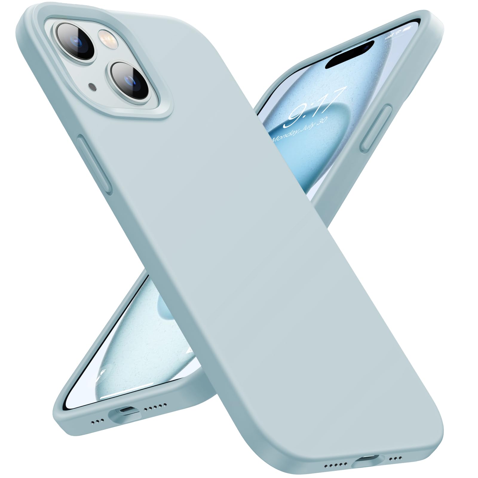 Designed for iPhone 15 Case, Silicone Phone Case [Military Grade Drop Protection] [Anti-Scratch Microfiber Lining] Silicone Ultra Slim Cover Shockproof Phone Cases 6.1 inch, Sky Blue