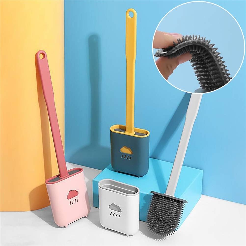 Toilet Brush Silicone Brush Toilet Brush Holder Creative Cleaning Brush Set Toilet Brush Holder Set Clean Tool Durable Bathroom Bathroom Toilet Brush Holder (C) (A)