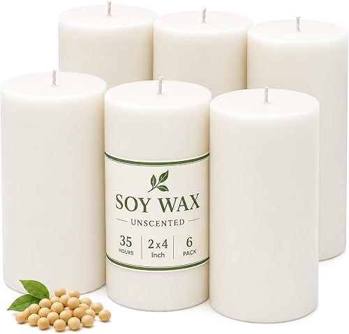 Lot de 6 bougies piliers en cire de soja non toxiques…