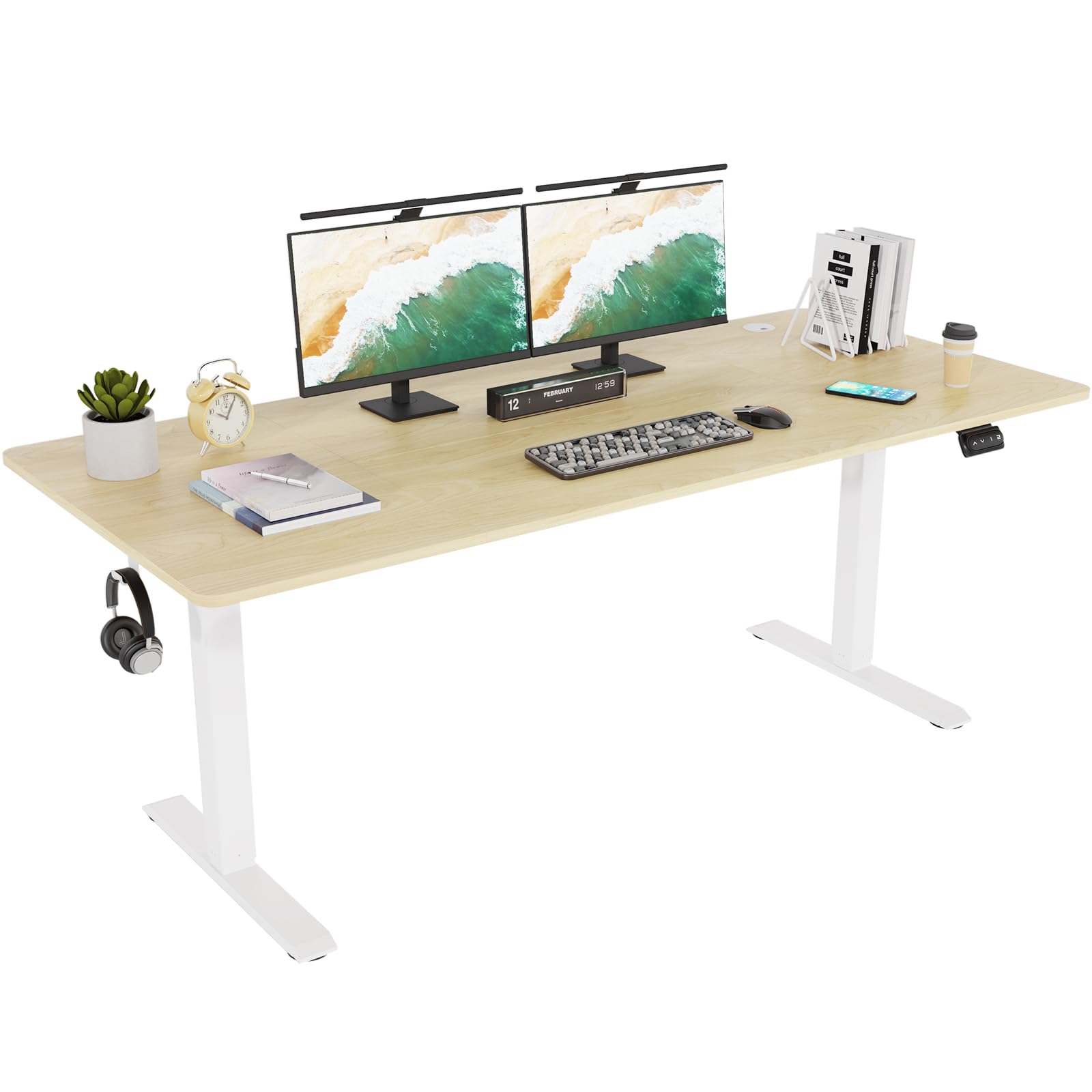 TRIUMPHKEY Mesa elevable 180x80cm, Standing Desk, Escritorio Elevable Eléctrico con 2 Alturas de Memoria, Agujero Pasante, Escritorio de Altura Ajustable 71-119cm Beige
