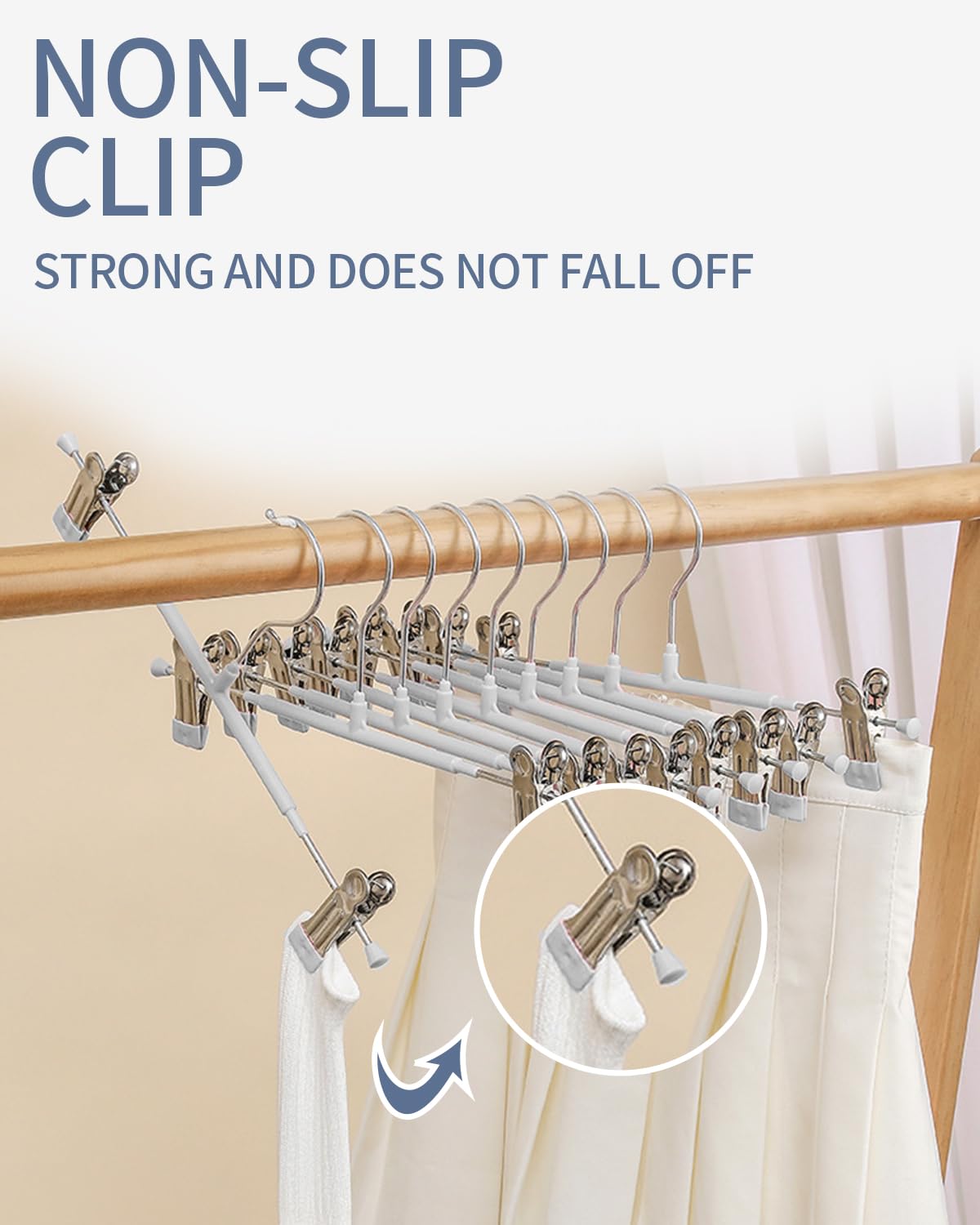 10 wieszaków na ubranie, metalowy wieszak na spodnie, oszczędność miejsca, wieszak na ubranie z klamrami i klipsami, kolor szary